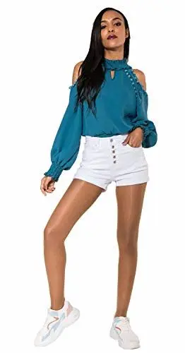 Produktbild: Crazy Age Damen Bermuda Shorts Damen High Waist Shorts Kurze Hosen 5 Pocket Jeans-Shorts | Lockere Kurze Hose aus hochwertigen Denim (38, Weiß(086-1))