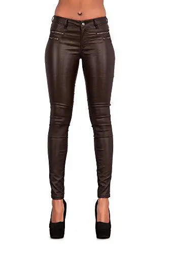Produktbild: Crazy Lover Hochwertige Damenhosen, Glatte Damen Hose, Frauen Kunstlederhose, PU Lederhose Jean (XL, Braun)