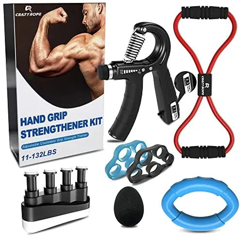Produktbild: CRAZYROPE Handtrainer Unterarmtrainer, Fingertrainer Set (8er Pack), Griffkraft Trainer, Verstellbarer Grip Trainer, Finger Trainingsgerät, Handgelenk Trainer
