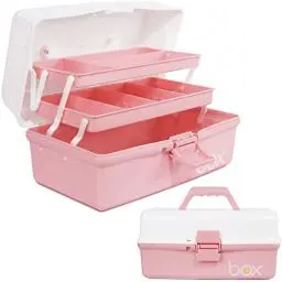 Produktbild: Creahaus 30,5cm 3-Regal Mehrzweck-Aufbewahrungsbox, Sortierbox, Organizer Box, Bastelbox, Nähkasten, Medizinkoffer mit 2 Regalen (Rosa Weiß)