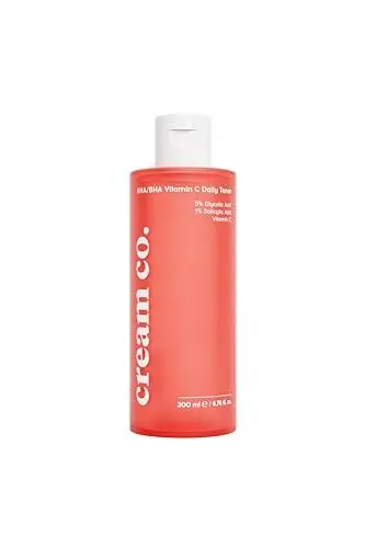 Produktbild: cream co. AHA/BHA Glykolsäure 5%, Salicylsäure 1% mit Vitamin C Gesichtswasser 200 ml, Vegan Anti Mitesser Daily Toner, Porenreiniger für Unreine Haut, Anti Pickel Gesichtstonic, Alle Hauttypen