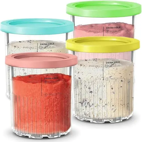 Produktbild: Creami Deluxe Dessert-Behälter/Becher mit Deckel für Ninja Creami Deluxe Eismaschine NC501EU NC501 NC500 Serie, 4 Stück Creami Eisbehälter Pints Zubehör Kompatibel mit Ninja Eismaschine Creamy