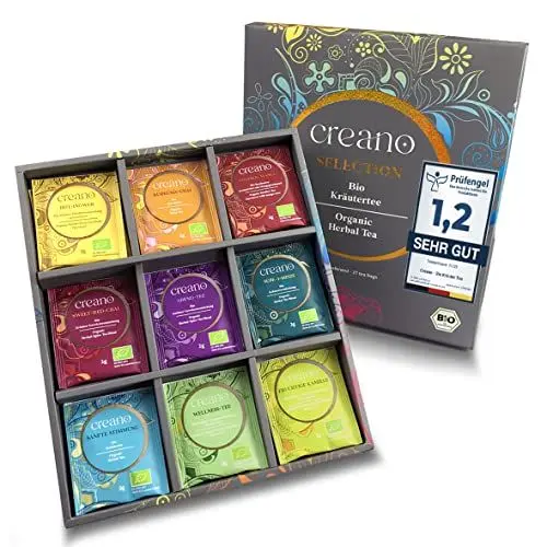 Produktbild: Creano Bio Kräutertee Geschenkset „ORGANIC HERBAL TEA“ - 27 Bio-Teebeutel in 9 unterschiedlichen Sorten - 54g - NEUHEIT*