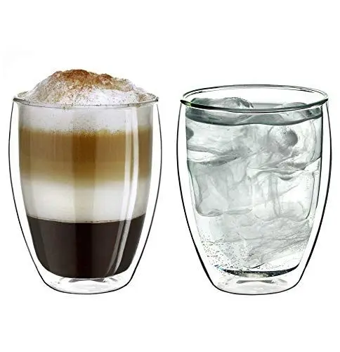 Produktbild: Creano doppelwandige Cappuccinotassen 250ml „DG-Hoch“, 2er Set, großes Thermoglas doppelwandig aus Borosilikatglas, Kaffee, Tee, Latte Gläser, Doppelwandgläser
