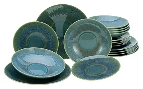 Produktbild: CreaTable, 10688, Serie Sea Breeze, 18-teiliges Geschirrset, Teller Set aus Steinzeug, spülmaschinen- und mikrowellengeeignet, Made in Portugal
