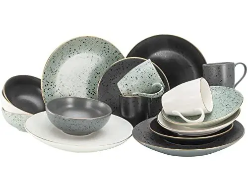 Produktbild: CreaTable, 14634, Serie INDUSTRIAL GOLD, 16-teiliges Geschirrset, Kombiservice aus Steinzeug, spülmaschinen- und mikrowellengeeignet, Qualitätsproduktion