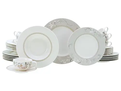 Produktbild: CreaTable, 16665, Serie PALACIO 2, 30-teiliges Geschirrset für 6 Personen, Kombiservice aus Porzellan, spülmaschinen- und mikrowellengeeignet, Made in Europe