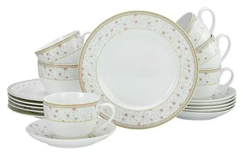Produktbild: CreaTable, 17527, Serie Emilia (New Bone China), 18-teiliges Geschirrset, Kaffeeservice aus Porzellan, spülmaschinen- und mikrowellengeeignet, Qualitätsproduktion