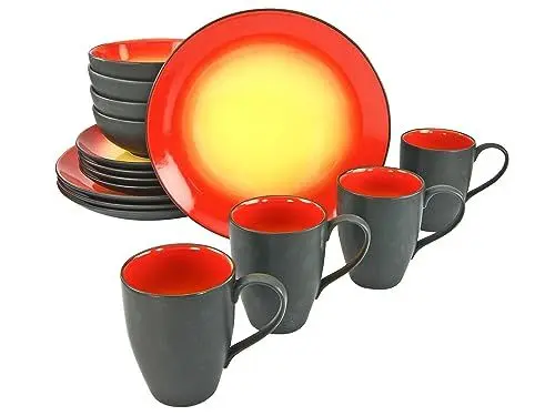 Produktbild: CreaTable, 20200, Serie HOT RED, 16-teiliges Geschirrset, Kombiservice aus Steinzeug, spülmaschinen- und mikrowellengeeignet, Qualitätsproduktion