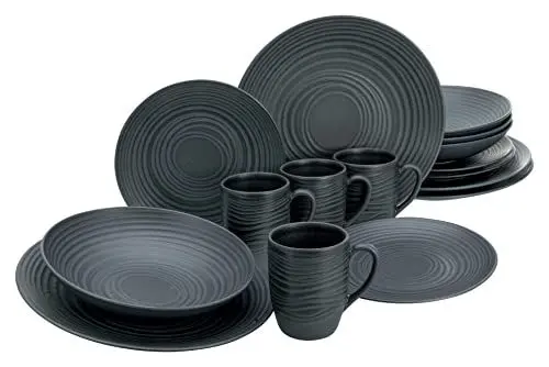 Produktbild: CreaTable, 20538, Serie Lava Stone black, 16-teiliges Geschirrset, Kombiservice aus Steinzeug, spülmaschinen- und mikrowellengeeignet, Made in Portugal