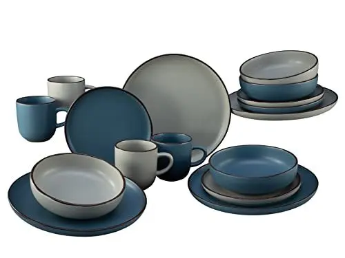 Produktbild: CreaTable, 21016, Serie Modern Scandic blue-grey, 16-teiliges Geschirrset, Kombiservice aus Steinzeug, spülmaschinen- und mikrowellengeeignet, Qualitätsproduktion