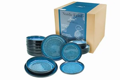 Produktbild: CreaTable, 21551, Serie Nordic Fjord, 18-teiliges Geschirrset, Teller Set aus Steinzeug, spülmaschinen- und mikrowellengeeignet, Qualitätsproduktion