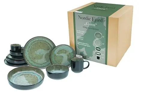 Produktbild: CreaTable, 21554, Serie Nordic Fjord, 10-teiliges Geschirrset, Kombiservice aus Steinzeug, spülmaschinen- und mikrowellengeeignet, Qualitätsproduktion