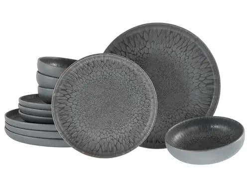 Produktbild: CreaTable, 21621, Serie Uno Volcano, 12-teiliges Geschirrset, Teller Set aus Steinzeug, spülmaschinen- und mikrowellengeeignet, Made in Portugal