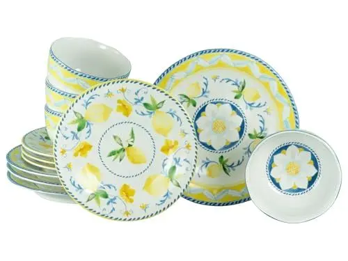 Produktbild: CreaTable, 21952, Serie Lemona, 12-teiliges Geschirrset für 4 Personen, Tafelservice aus Steinzeug, spülmaschinen- und mikrowellengeeignet, Qualitätsproduktion