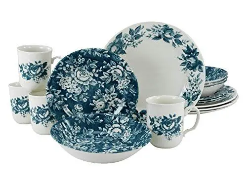 Produktbild: CreaTable, 22264, Serie Splendor petrol, 16-teiliges Geschirrset, Kombiservice aus Steingut, spülmaschinen- und mikrowellengeeignet, Qualitätsproduktion