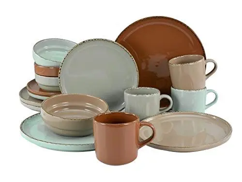 Produktbild: CreaTable, 22496, Serie TERRA Collection, 16-teiliges Geschirrset, Kombiservice aus Steingut, spülmaschinen- und mikrowellengeeignet, Made in Portugal