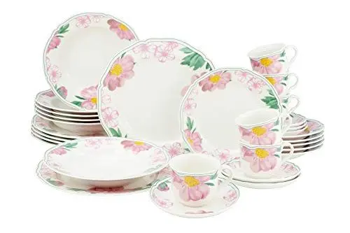 Produktbild: CreaTable, 22756, Serie Alba Rose, 30-teiliges Geschirrset, Kombiservice aus Porzellan, spülmaschinen- und mikrowellengeeignet, Made in Europe