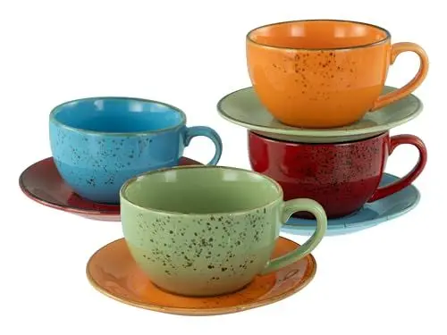 Produktbild: CreaTable, 22877, Serie Nature Collection Mediterran, 8-teiliges Geschirrset für 4 Personen, Cappuccino Set aus Steinzeug, spülmaschinen- und mikrowellengeeignet, Qualitätsproduktion