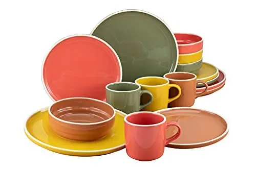 Produktbild: CreaTable, 22899, Serie INDIAN SUMMER, 16-teiliges Geschirrset, Kombiservice aus Steingut, spülmaschinen- und mikrowellengeeignet, Made in Portugal