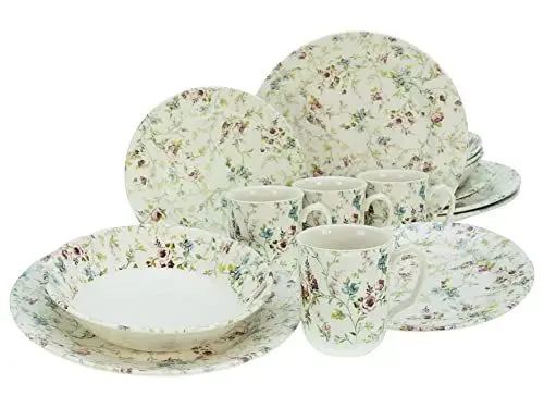 Produktbild: CreaTable, 22906, Serie Rose Garden, 16-teiliges Geschirrset, Kombiservice aus Steingut, spülmaschinen- und mikrowellengeeignet, Qualitätsproduktion