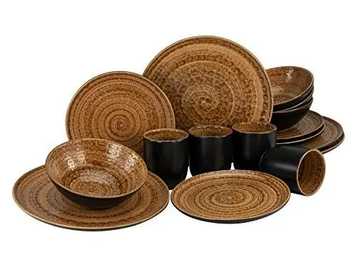 Produktbild: CreaTable, 23365, Serie Villa Romana - Terra, 16-teiliges Geschirrset, Kombiservice aus Steingut, spülmaschinen- und mikrowellengeeignet, Made in Portugal