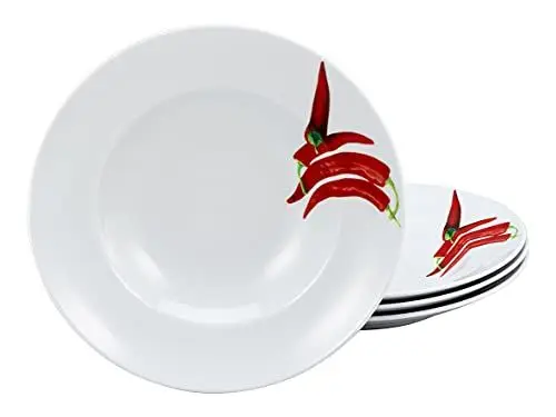 Produktbild: CreaTable, 23434, Serie CHILLI, 4-teiliges Geschirrset, Pastateller aus Porzellan, spülmaschinen- und mikrowellengeeignet, Made in Europe