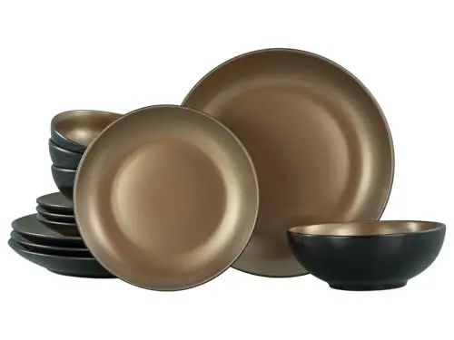 Produktbild: CreaTable, 23600, Serie GLAMOUR - Gold, 12-teiliges Geschirrset, Teller Set aus Steinzeug, spülmaschinen- und mikrowellengeeignet, Qualitätsproduktion