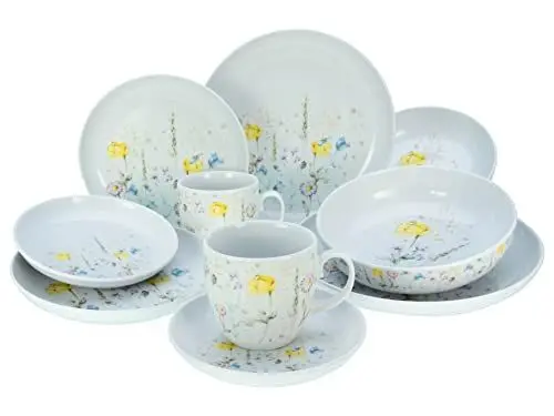 Produktbild: CreaTable, 23617, Serie Allround - WIESENBLUMEN, 10-teiliges Geschirrset, Kombiservice aus Porzellan, spülmaschinen- und mikrowellengeeignet, Made in Europe