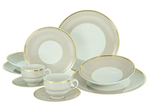 Produktbild: CreaTable, 23774, Serie FESTIVE, Creme, 10-teiliges Geschirrset, Kombiservice aus Porzellan, spülmaschinen- und mikrowellengeeignet, Made in Europe