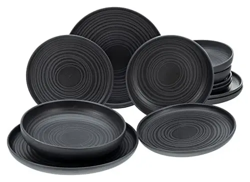Produktbild: CreaTable, 23861, Serie Uno, 12-teiliges Geschirrset für 4 Personen, Teller Set aus Steinzeug, spülmaschinen- und mikrowellengeeignet, Made in Portugal