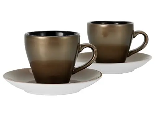 Produktbild: CreaTable, 25849, Serie GOLDEN DAYS schwarz, 4-teiliges Geschirrset für 2 Personen, Espresso Set aus Steinzeug, spülmaschinen- und mikrowellengeeignet, Qualitätsproduktion