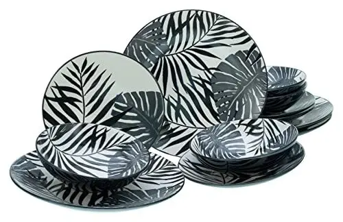 Produktbild: CreaTable, 25861, Serie TROPICANA, 12-teiliges Geschirrset, Teller Set aus Steinzeug, spülmaschinen- und mikrowellengeeignet, Qualitätsproduktion