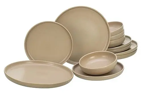 Produktbild: CreaTable, 33074, Serie Uno, 12-teiliges Geschirrset, Teller Set aus Steinzeug, spülmaschinen- und mikrowellengeeignet, Made in Portugal