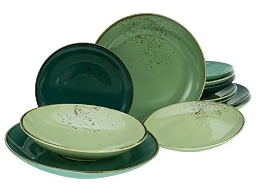 Produktbild: CreaTable, 33322, Serie Nature Collection GREEN LIFE, 12-teiliges Geschirrset, Tafelservice aus Steinzeug, spülmaschinen- und mikrowellengeeignet, Qualitätsproduktion