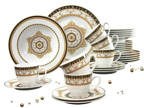 Produktbild: Creatable, 15084, Serie Majestosa schwarz, 30-teiliges Geschirrset für 6 Personen, Kombiservice aus Porzellan, spülmaschinen- und mikrowellengeeignet, Made in Europe