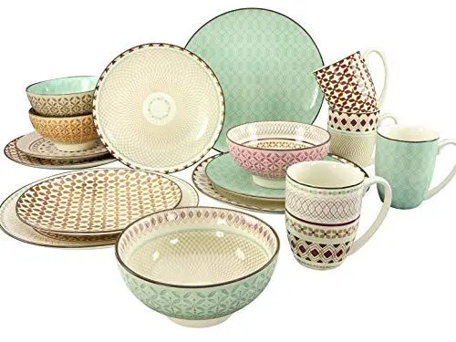 Produktbild: CreaTable, 20310, Serie MANDALA, 16-teiliges Geschirrset, Kombiservice aus Steinzeug, spülmaschinen-und mikrowellengeeignet, Qualitätsproduktion