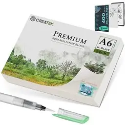Produktbild: CreaTek Aquarellpapier A6 300g mit 60 Blatt ( Premium Qualität für brillante Aquarelle ) Naturweiß & Kaltgepresst Aquarellblock A6 inkl. Gratis Zubehör & Videokurs - Aquarellpapier Karten