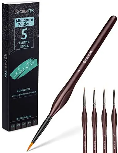 Produktbild: CreaTek - 5 extra feine Pinsel Acryl ( Höchste Präzision ) Perfekter Detail Pinsel Acrylfarbe, Aquarell, Ölfarben | Das #1 Pinselset als Modellbau, Malen nach Zahlen klein