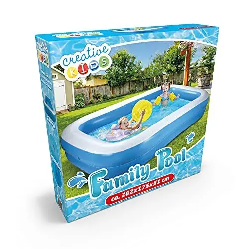 Produktbild: Creative Kids Pool - Aufblasbar - Rechteckig - 262x175x51cm - Max 778 Liter - 2 Ringe, Blau