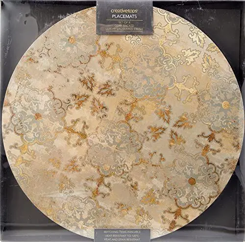 Produktbild: Creative Tops Tischsets, 4er-Set, runde Tischsets mit Korkrücken, luxuriöse Lackierung, Gold Impressions Design Kollektion, 4 Tischsets, 29cm Durchmesser, 1 Set