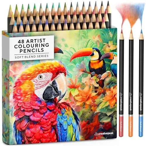 Produktbild: CreativePeak Professional Buntstifte - 48 leuchtende Farben + Farbtestkarte - Hochwertiges Künstlerzubehör mit weichen Wachsminen
