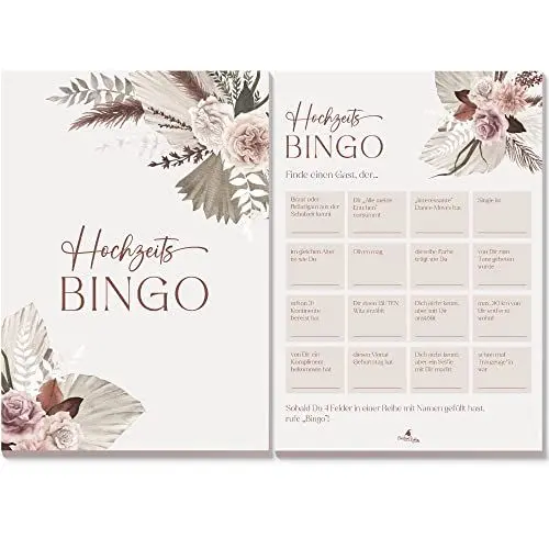 Produktbild: CreativeRobin Hochzeitsbingo | Gäste Hochzeitsspiel | 50 Blätter für 50 Gäste | DIN A5