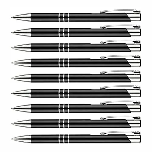 Produktbild: creativgravur - Metall Kugelschreiber - hochwertige Kugelschreiber - Premium Kulli für weiches und elegantes Schreiben - Druckkugelschreiber mit blauer Mine, Menge:10 Stück, Farbe:Schwarz