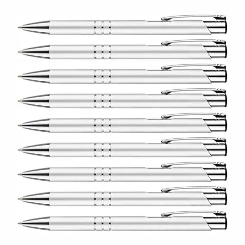 Produktbild: creativgravur - Metall Kugelschreiber - hochwertige Kugelschreiber - Premium Kulli für weiches und elegantes Schreiben - Druckkugelschreiber mit blauer Mine, Menge:10 Stück, Farbe:Silber