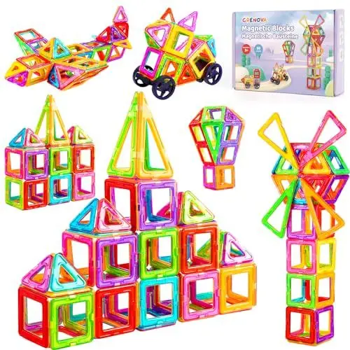 Produktbild: Crenova Magnetische Bausteine, Magnetspiel STEM Magnetbausteine, Montessori Spielzeug ab 3 Jahre, Magnete Kinder Geschenk Spielzeug ab 3 4 5 6 7 8Jahren für Jungen und Mädchen