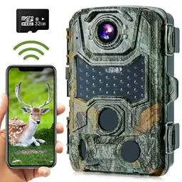 Produktbild: Crenova Wildkamera 4K 32MP mit 32GB microSD 940nm IR LEDs Bluetooth Bewegungsmelder Nachtsicht Spielkamera Wildtierkamera IP66 Wildbeobachtung Waldkamera Kabellose Übertragung