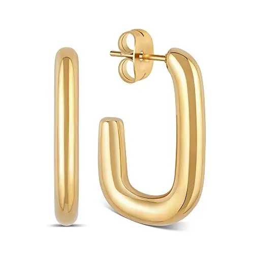 Produktbild: Creolen Eckig Gold aus Edelstahl für Damen - wasserfeste rechteckige Hoops vergoldet I Frauen Ohrringe mit 18K Vergoldung