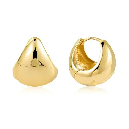 Produktbild: Creolen Gold Ohrringe Kleine Damen, 14k Vergoldet Ohrringe Oval Silber 925 Creolen Oval Knorpel Huggie Creolen Klobig Leicht Breit Chunky Creolen Kreolen Mini Kleine Ohrringe Gold Damen Mädchen