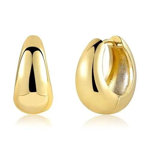Produktbild: Creolen Gold Ohrringe Kleine, Silber 925 Creolen Klobig 14k Vergoldet Ohrringe Kleine Knorpel Huggie Creolen Klobig Leicht Breit Creolen Kreolen Kleine Chunky Creolen Gold Ohrringe für Damen Mädchen